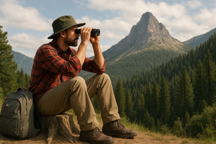 Wanderer mit Fernglas